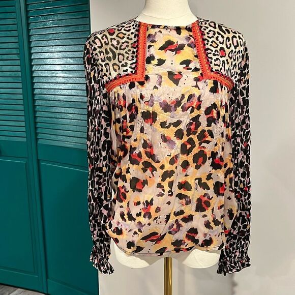 Anthropologie NWOT Bl^nk London Joelle Embroider Leopard peasant blouse XS $128 - Picture 4 of 12